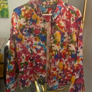 Chico's sz 2 Multicolor abstract floral Bomber Jacket